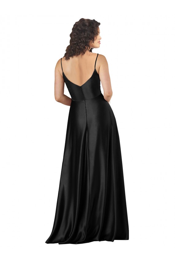 Best Full Length V-Neckline Formal Silky Satin Bridesmaid Dress / Prom Dress with Full Skirt UK