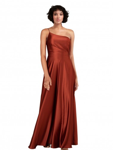 Best Sophisticated One Shoulder Formal Silky Satin Bridesmaid Dress / Prom Dress with Full Skirt UK
