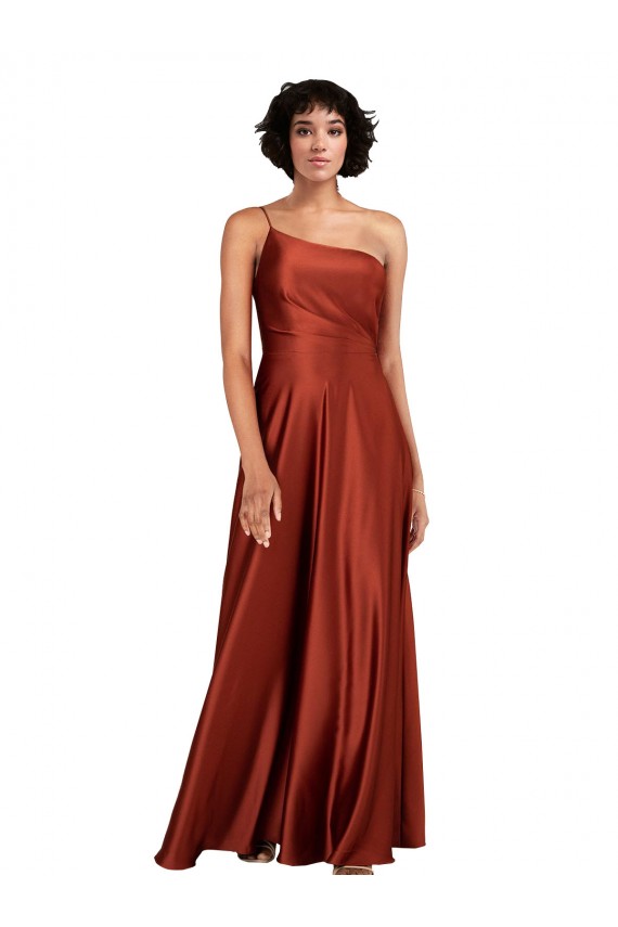 Best Sophisticated One Shoulder Formal Silky Satin Bridesmaid Dress / Prom Dress with Full Skirt UK