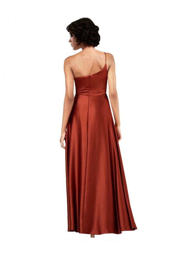 Best Sophisticated One Shoulder Formal Silky Satin Bridesmaid Dress / Prom Dress with Full Skirt UK