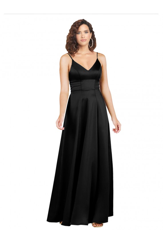 Best Formal Silky Satin Floor-Length Long Bridesmaid Dress / Prom Dress with V-Neckline UK