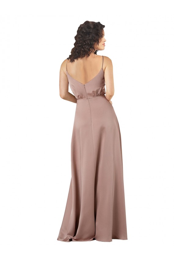 Best Subtle V-Neckline Formal Silky Satin Bridesmaid Dress with Front Button Detail UK