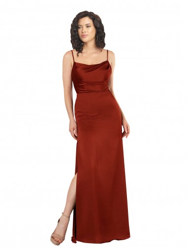 Best Floor-Length Formal Silky Satin Bridesmaid Dress / Prom Dress with Skirt Slit UK