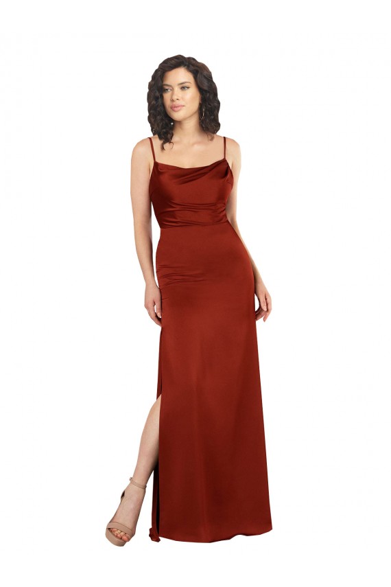 Best Floor-Length Formal Silky Satin Bridesmaid Dress / Prom Dress with Skirt Slit UK