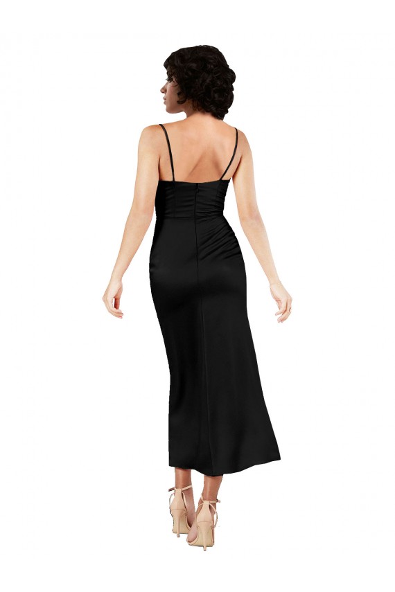 Best Cowl Neck Formal Tea-Length Short Silky Satin Bridesmaid Dress / Cocktail Prom Dress with Skirt Slit UK