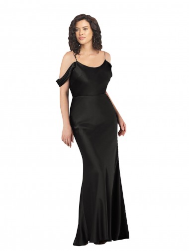 Best Off the Shoulder Sleeves Formal Silky Satin Bridesmaid Dress / Prom Dress with Skirt Slit UK