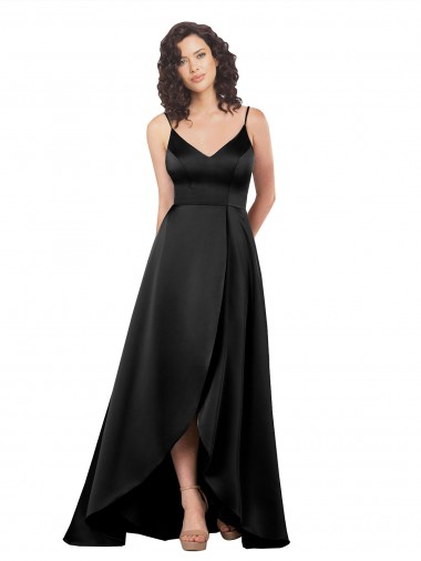 Best High Low V-Neckline Formal Silky Satin Tulip Bridesmaid Dress / Prom Dress with Wrap Skirt UK