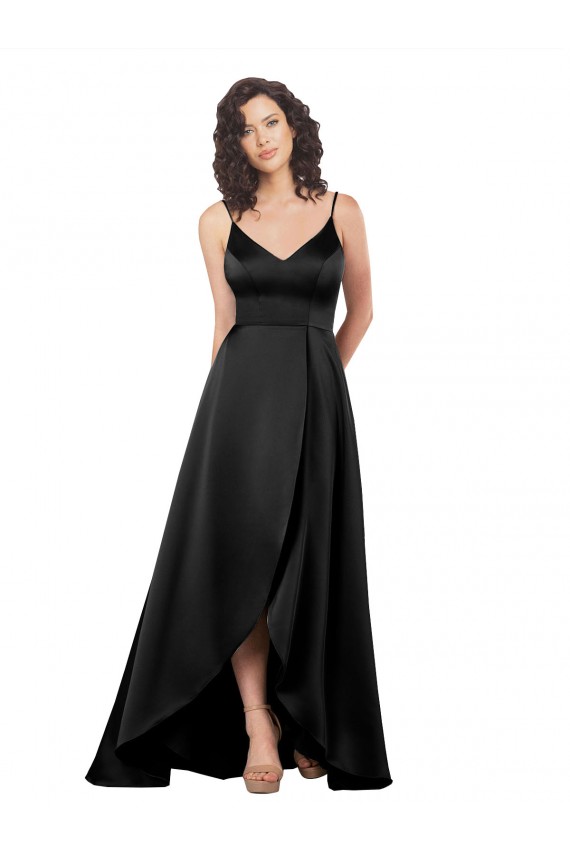 Best High Low V-Neckline Formal Silky Satin Tulip Bridesmaid Dress / Prom Dress with Wrap Skirt UK