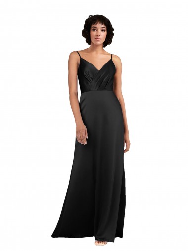 Best Full Length V-Neckline Formal Silky Satin Bridesmaid Dress / Prom Dress with Spaghetti Straps UK