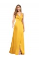Best Halter A-Line Formal Silky Satin Bridesmaid Dress / Prom Dress with V-Neckline and Slit UK