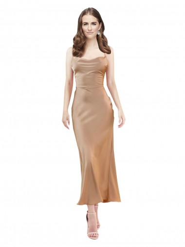 Best Cowl Neck Formal Silky Satin Midi Length Bridesmaid Dress / Cocktail Prom Dress Low Back UK