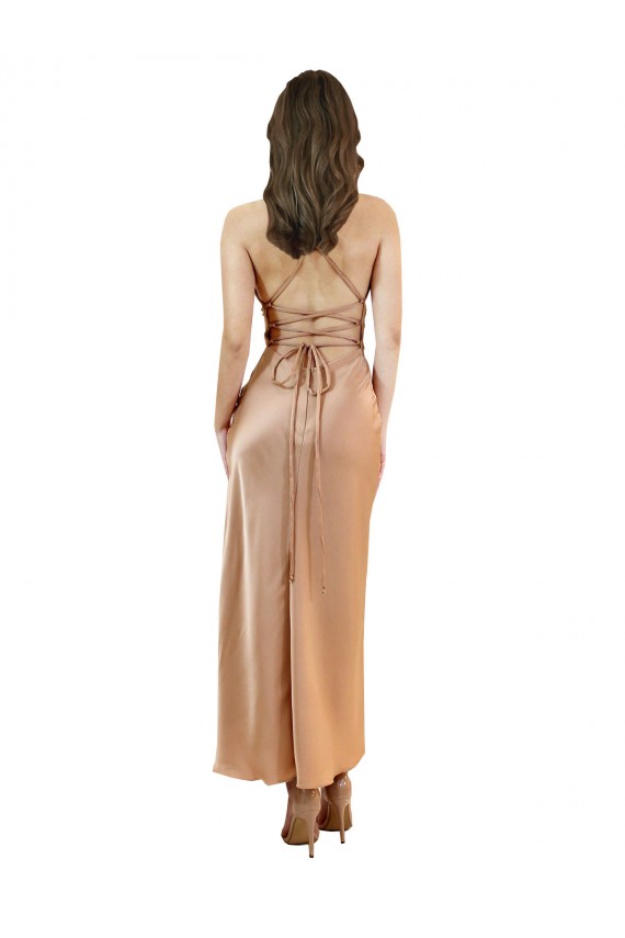 Best Cowl Neck Formal Silky Satin Midi Length Bridesmaid Dress / Cocktail Prom Dress Low Back UK