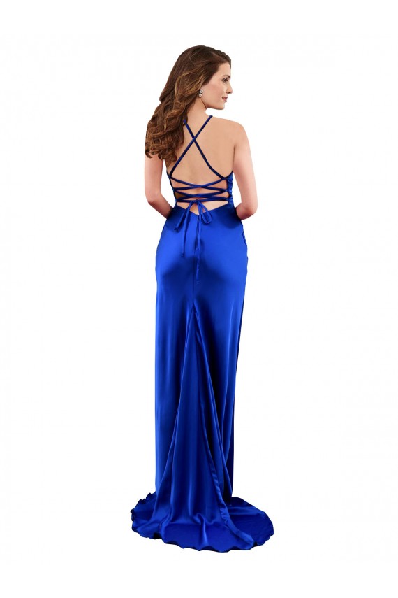 Best Open Back Cowl Neck Long Formal Silky Satin Bridesmaid Dress / Prom Dress UK