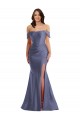 Best Off the Shoulder Corset Formal Silky Satin Mermaid Bridesmaid Dress / Prom Dress with Side Slit UK