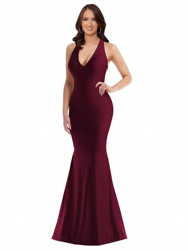 Best Plunge Neckline Cutout Low Back Formal Silky Satin Mermaid Bridesmaid Dress / Prom Dress UK