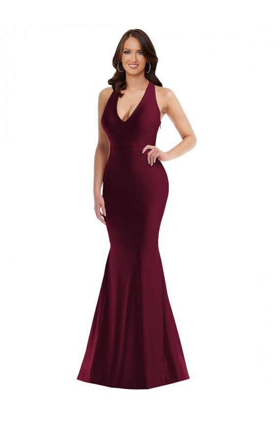 Best Plunge Neckline Cutout Low Back Formal Silky Satin Mermaid Bridesmaid Dress / Prom Dress UK