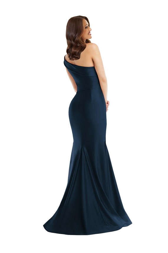 Best Bias-Cuff One Shoulder Formal Silky Satin Mermaid Bridesmaid Dress / Prom Dress with Side Slit UK