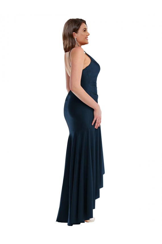 Best Pleated Wrap Ruffled High Low Formal Silky Satin Bridesmaid Dress / Prom Dress UK