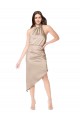 Best Silky Satin High Low Midi Cocktail Length Bridesmaid Dress / Prom Dress with Asymmetric Skirt UK
