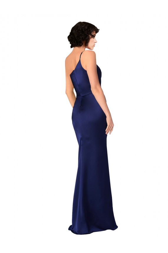 Best One Shoulder Formal Silky Satin Bridesmaid Dress / Prom Dress with Skirt Slit UK