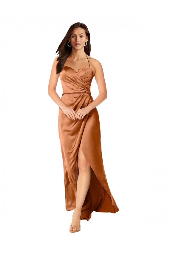 Best Faux-Wrap Skirt Formal Silky Satin Bridesmaid Dress / Prom Dress UK