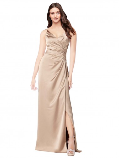 Best Formal Silky Satin Bridesmaid Dress / Prom Dress with Draped Surplice Bodice UK