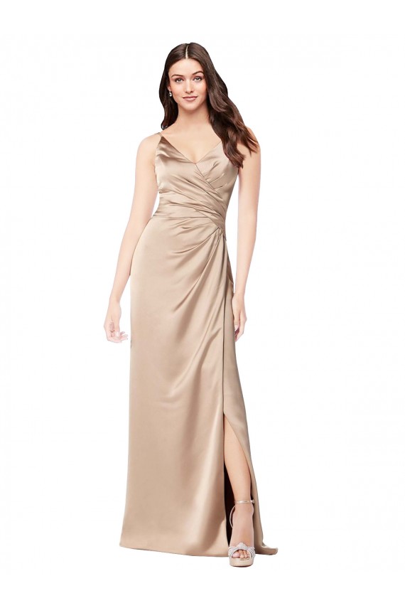 Best Formal Silky Satin Bridesmaid Dress / Prom Dress with Draped Surplice Bodice UK