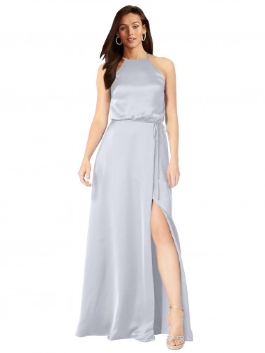 Best Halter Neck Formal Silky Satin Bridesmaid Dress with Strappy Back UK