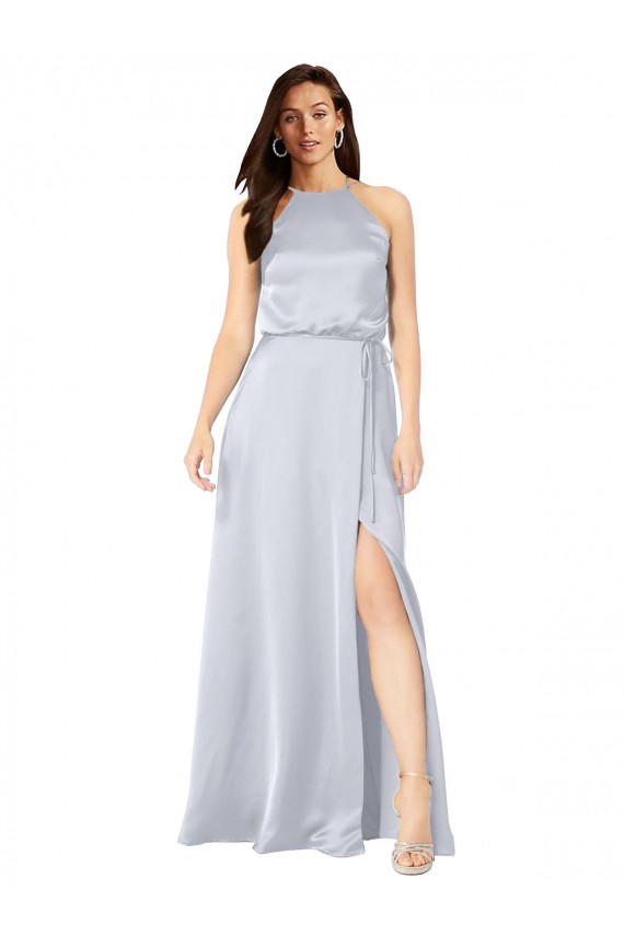 Best Halter Neck Formal Silky Satin Bridesmaid Dress with Strappy Back UK