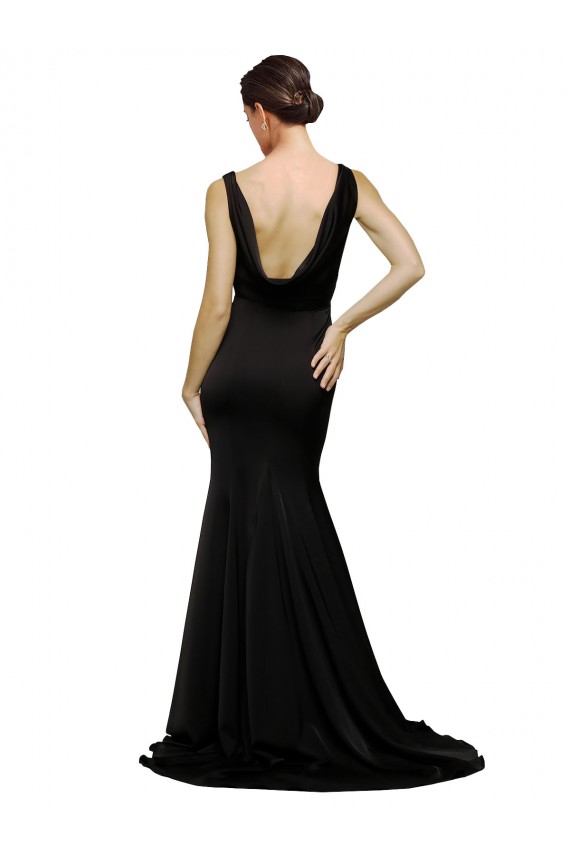 Best V-Neck Full Length Formal Silky Satin Bridesmaid Dress / Prom Dress with Soft Cowl Neck and Sweep Train UK