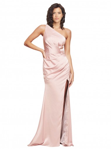 Best Full Length Ruched Formal Silky Satin Bridesmaid Dress / Prom Dress with Low Back and High Split UK