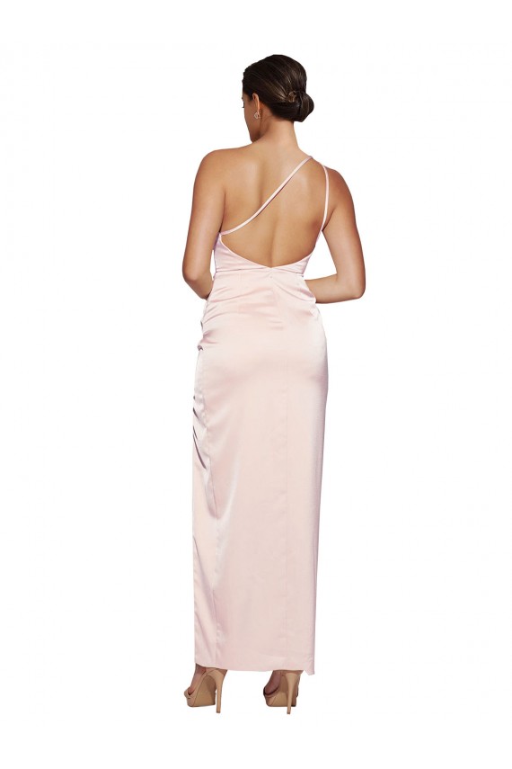 Best One Shoulder Full Length Long Silky Satin Bridesmaid Dress / Prom Dress with Thigh Split UK