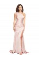 Best Full Length One Shoulder Long Formal Silky Satin Bridesmaid Dress / Prom Dress with High Split UK