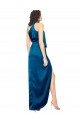 Best High Halter Neck Formal Silky Satin Bridesmaid Dress / Prom Dress with Sash Overlay and Side Split UK