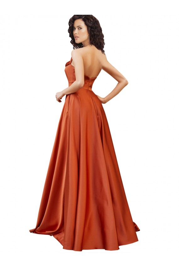 Best Strapless Sweep Train Formal Silky Satin Bridesmaid Dress / Prom Dress with Pleats UK