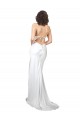 Best Simple Sweep Train Low Back Tie Cowl Neck Long Silky Satin Beach Wedding Dress UK