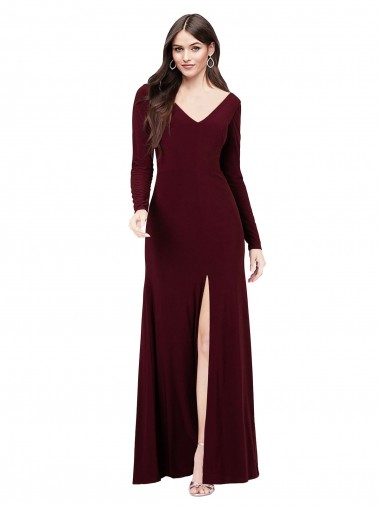 Best Long Sleeves Spandex Bridesmaid Gown with Front Slit UK