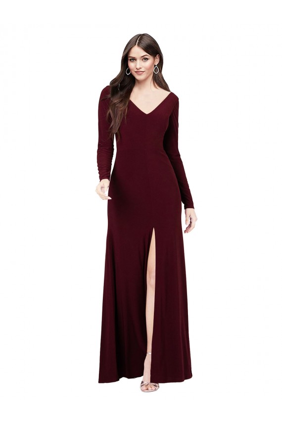 Best Long Sleeves Spandex Bridesmaid Gown with Front Slit UK