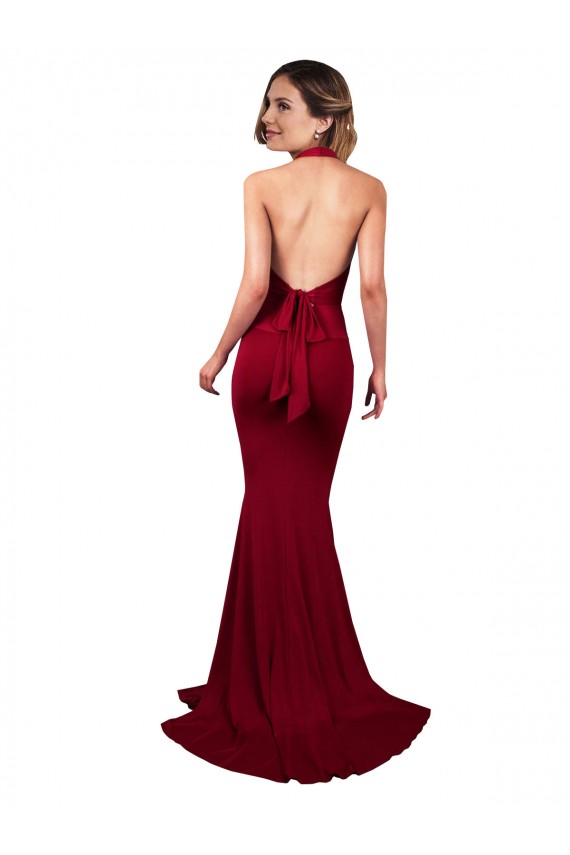 Best Halter Mermaid Plunge V-Neckline Open Back Bow Tie Formal Spandex Bridesmaid Dress / Prom Dress UK