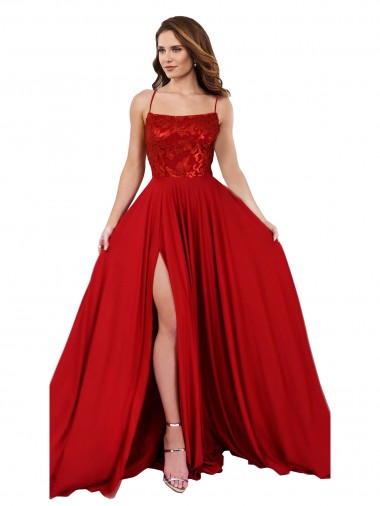 Best Lace Over Bodice Long Spandex Bridesmaid Dress / Prom Dress with Slit UK