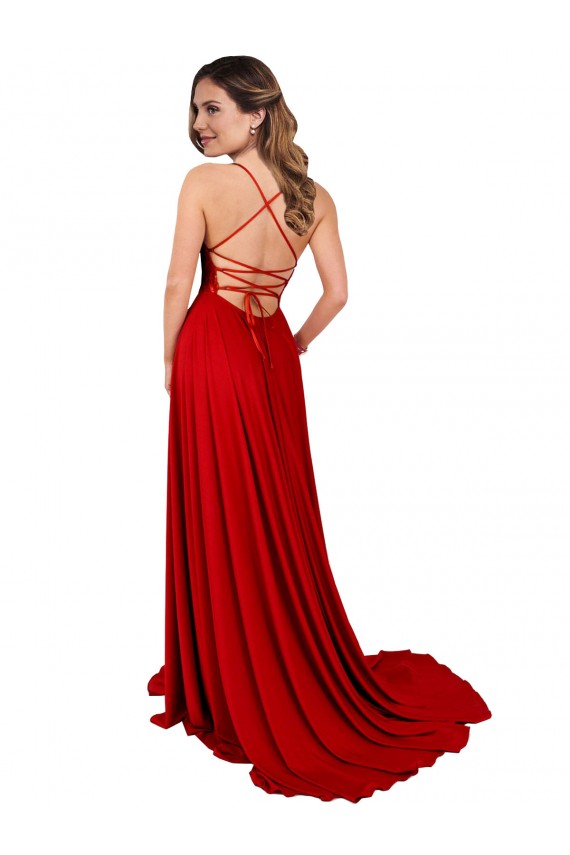 Best Lace Over Bodice Long Spandex Bridesmaid Dress / Prom Dress with Slit UK