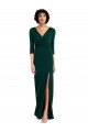 Best Floor Length 3/4 Sleeves V-Back Draped Wrap Formal Maxi Spandex Bridesmaid Dress / Prom Dress UK