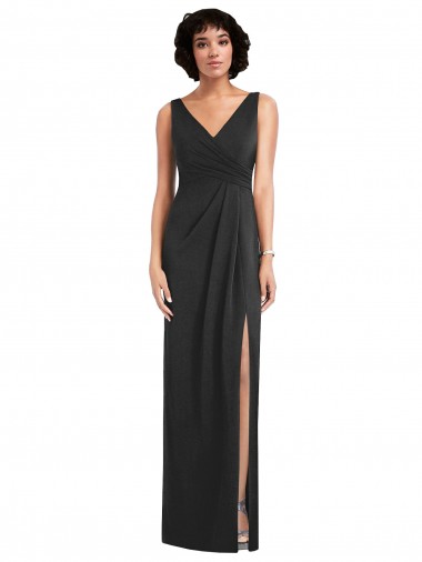 Best Draped Wrap Formal Maxi Spandex Bridesmaid Dress / Prom Dress with Front Slit UK