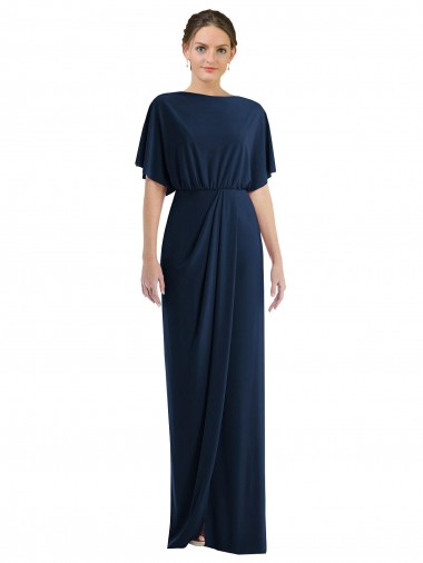 Best Open Back Short Sleeves Draped Tulip Skirt Maxi Spandex Bridesmaid Dress / Prom Dress UK