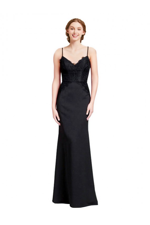 Best Long Chiffon Bridesmaid Dress / Prom Dress with Lace Bodice and Curved V-Neckline UK
