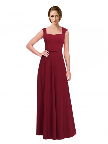 Best Square Neck Subtle Cap Sleeeves Crepe Bridesmaid Dress / Prom Dress UK