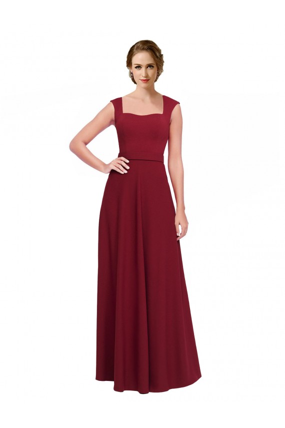 Best Square Neck Subtle Cap Sleeeves Crepe Bridesmaid Dress / Prom Dress UK