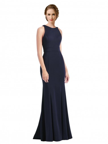 Best High Neck Sheath Long Crepe Bridesmaid Dress / Prom Dress UK