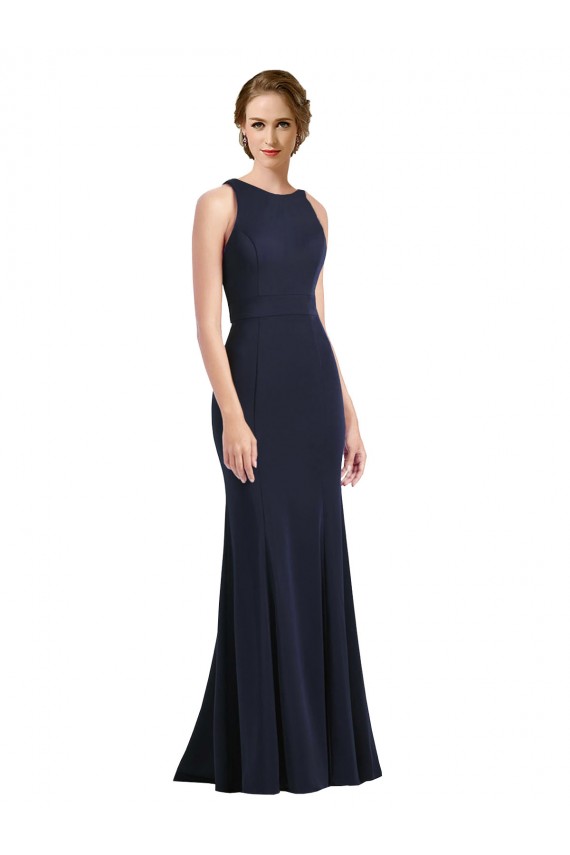 Best High Neck Sheath Long Crepe Bridesmaid Dress / Prom Dress UK