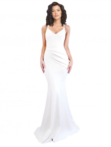 Best Fishtail Shape Spaghetti Straps Open Back Formal Crepe Bridesmaid Dress / Prom Dress with Ruffles UK